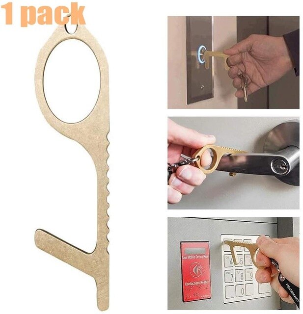 Hygiene Antimicrobial Alloy EDC Door Opener Elevator Clean Touch Tools Door Handle Key Home Non Contact Safety Hand Tool